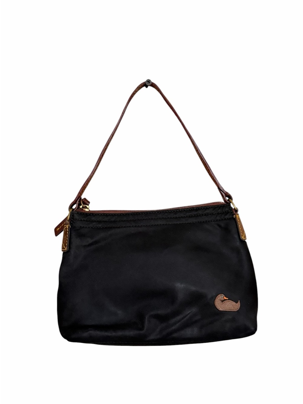 Vintage Dooney & Bourke Brown Pouchette Nylon Mini Bag Leather Strap Logo Y2K